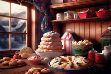 Wall Mural - midjourney abstract render of a christmas bakery