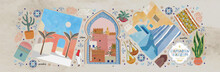 Ramadan Kareem! Eid Mubarak! Islamic Holiday Vector Illustrations, Arabic Architecture,  Pattern And Background For A Poster, Congratulation Or Card
