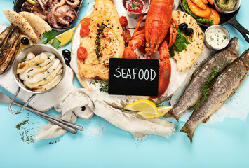 Canvas Print - Various seafood and fishes dishes