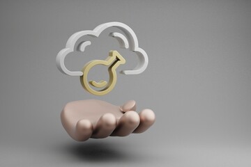 Fototapete - Beautiful abstract illustrations Golden Hand Holding Cloud Server Technology symbol icon on a gray background. 3d rendering illustration. Background pattern for design. Web Hosting.