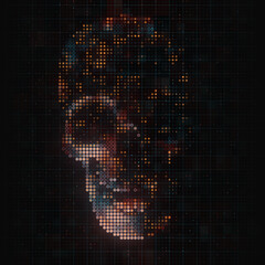 Leinwandbilder - Virtual holographic image of the skull from the pattern of colorful, glowing points. 3d rendering digital illustration