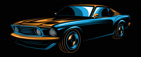 Abstract American Muscle Car. Glow, Shine and Neon Effect