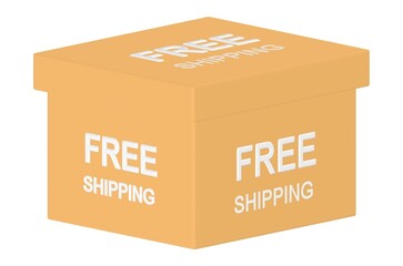 3d cardboard box and free shipping text over it