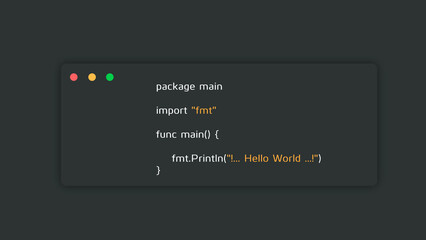 hello world in golang programming language. coding illustration of golang.