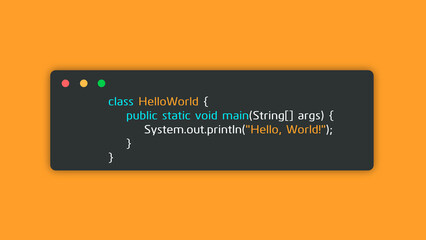 hello world in java programming language. coding illustration of java.