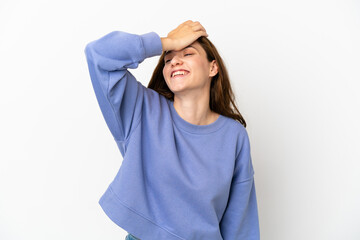 Young caucasian woman isolated on white background has realized something and intending the solution