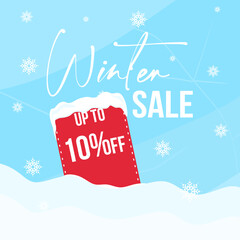 Wall Mural - Winter sale up to 10% off. Winter sale banner template design with snow flakes up to 10 percent off. Super Sale, end of season special offer banner. vector illustration eps10