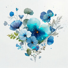 Bouquet Of Blue Flowers, Watercolor Painting