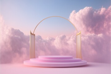 Wall Mural - Arch in the sky podium for product display. generative ai