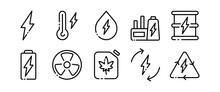 High Voltage Sign Line Icon. Danger, Oil, Plant, Factory, Warning, Electricity, Dangerous, Electric Shock, Triangle, Be Careful. Caution Concept. Vector Line Icon On White Background