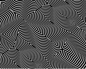 Abstract background with optical illusion wave. Black and white horizontal lines with wavy distortion effect for prints, web pages, template, posters, monochrome backgrounds and pattern