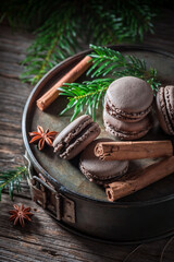 Wall Mural - Sweet and tasty macaroons with cinnamon for Christmas.