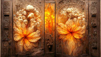 Sticker - Ethereal summer flowers carved fire door