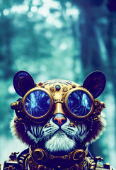 Wall Mural - steampunk tiger with glasses