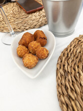 Typical Spanish Dish Called Croquettes, They Contain Ham, Or Cooked Or Pork Or Cod, They Can Also Contain Mushrooms Or Whatever The Cook Wants