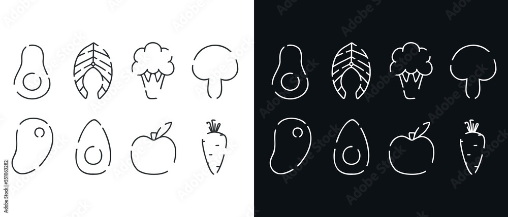 Set of linear icons of healthy food. Modern icons of proper nutrition ...