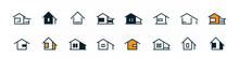 House Icons Set Over White, Home Pictogram Illustration