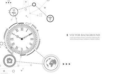 Futuristic vector technology clock white background.concervation.