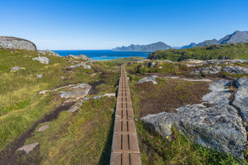 Wall Mural - hiking mount ryten and kvalvika beach on lofoten islands in norway