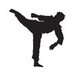 Illustration male karate fighter wearing uniform isolated vector silhouette. On white background.
