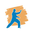 Blue Illustration male karate fighter wearing uniform isolated vector silhouette.