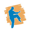 Blue Illustration male karate fighter wearing uniform isolated vector silhouette.