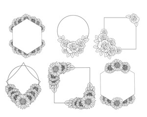 Wall Mural - Flower wreath and floral frame clipart for wedding invitation elements
