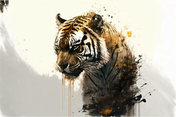 Wall Mural - Ink painting of tiger portrait