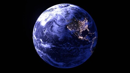 Wall Mural - turning 360 degree earth day to night city light view 3d modeling animation on black background. Elements of this image furnished by NASA