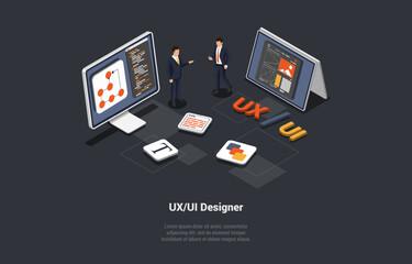 Wall Mural - ui design concept. device content place infographic. it agency prototyping or coding mobile app. ux,