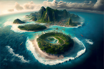 Pirate island caribbean mattepainting landscape