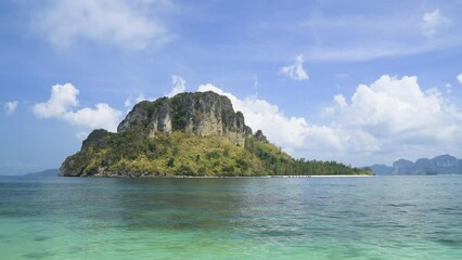 Wall Mural - beautiful crystal clear turquoise blue sea at ko tub, ko mor and poda island with longtail boat; ao 