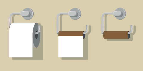 A set of toilet paper rolls with a metal holder. vector illustration