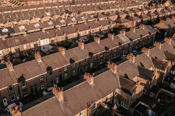 Wall Mural - Aerial view of rows of back to back terraced house in a UK city in the North