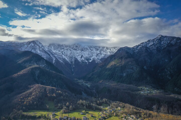 panorama val di resia seen from the drone