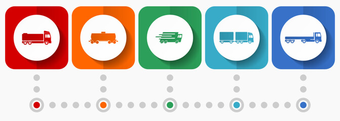 Fototapete - Transport vector icons, vehicles flat design web buttons collection, business concept infographic template