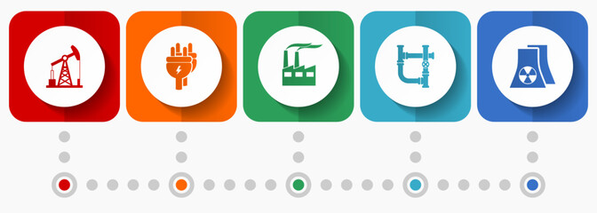 Poster - Industrial vector icons, power and energy flat design web buttons collection, business concept infographic template