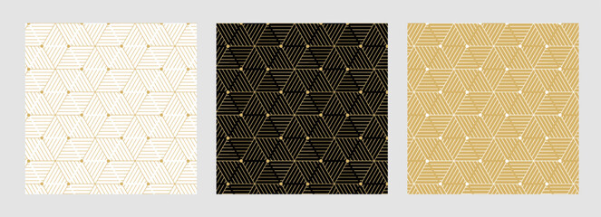 Poster - Gold background pattern seamless geometric line abstract luxury design vector. Christmas template set.