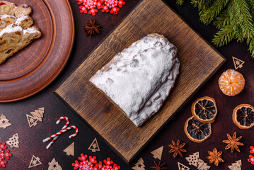 Wall Mural - Tasty christmas stollen with marzipans, dried fruits and nuts