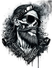Character, Cool Skull With Beard Print T-shirt Design Png Transparent