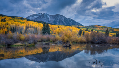 Wall Mural - Autumn blue hour colors in the Colorado Rocky Mountains - near Crested Butte on scenic Gunnison County Road 12 through the Kebler Pass - Beaver Pond