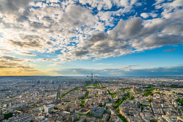 Wall Mural - Paris aerial view with Eiffel Tower at sunset. France