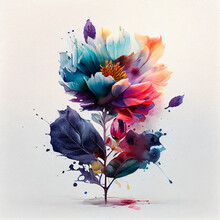 Abstract Double Exposure Watercolor Flower. Digital Illustration