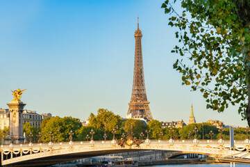 Sticker - Eiffel Tower in Paris seen across Pont Alexandre III bridge. France