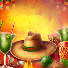 Mexican Background, Cinco De Mayo, Mexican Holiday, With Copy Space