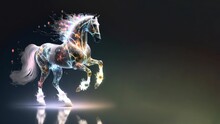 Illustration Of A Crystal Horse With Spectral Light On A Dark Background