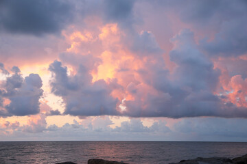 Wall Mural - picturesque view of sky with heavy rainy clouds over sea