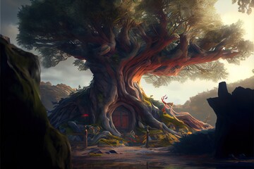 Wall Mural - Yggdrasil from norse mythology known for being the tree of life. Generative AI