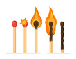 © Yana - Vector illustration of match. Matches, incendiary matches and burned matches. Spark of fire. Lighting matches for the right cause. Matches are not a toy!