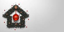 2023 New Year Design Template With A House Shaped Christmas Tree Wreath. 3D Render Illustration.